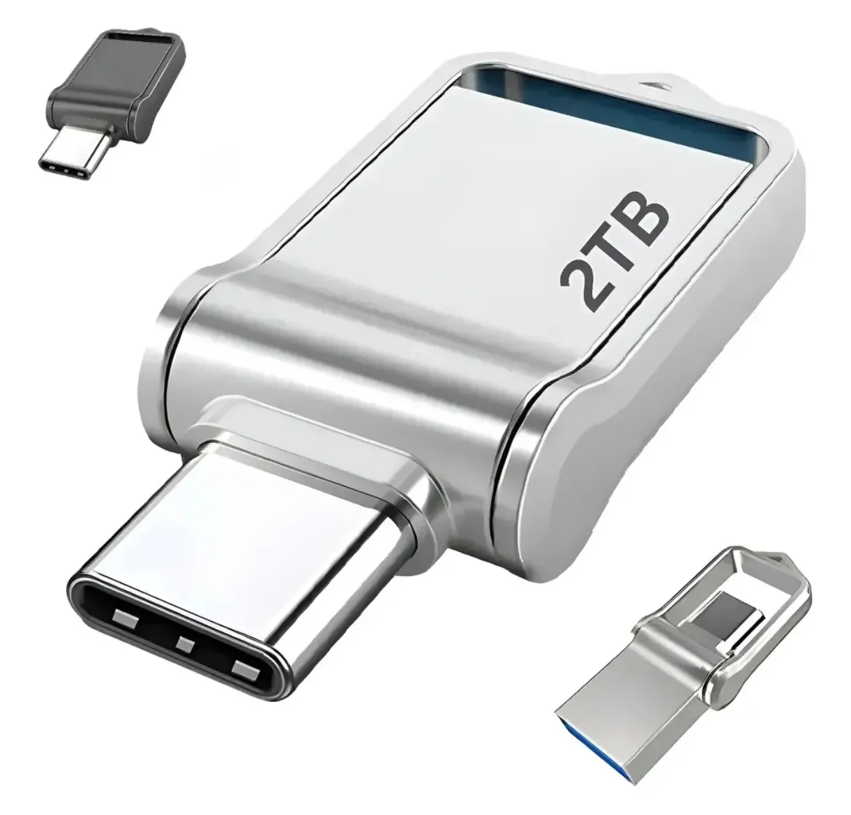 Memoria USB 2TB Tipo C Doble Conector USB-C y USB-A Plateada