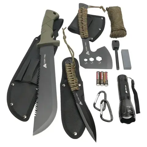 Kit de supervivencia Ozark Trail con machetes, hacha y linterna