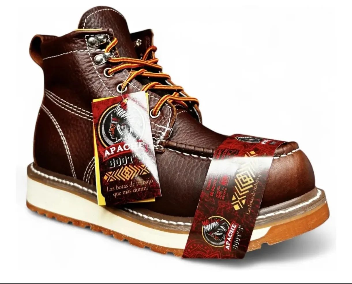 Botas de trabajo Apache industriales café piel con casquillo