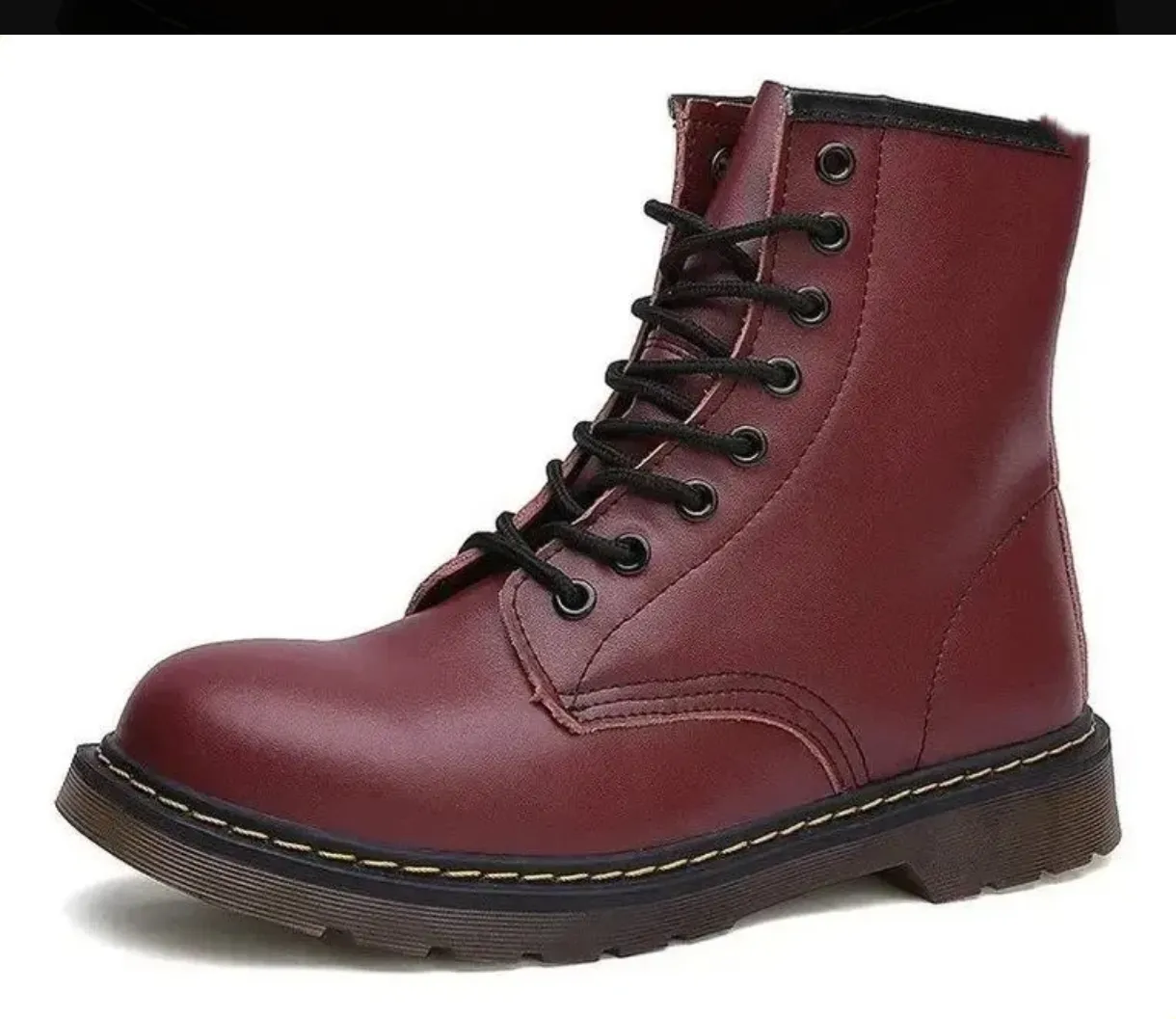 Botas militares estilo combat color vino con agujetas negras