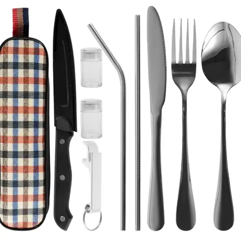 Set de Cubiertos Portátil de Acero Inoxidable con Estuche