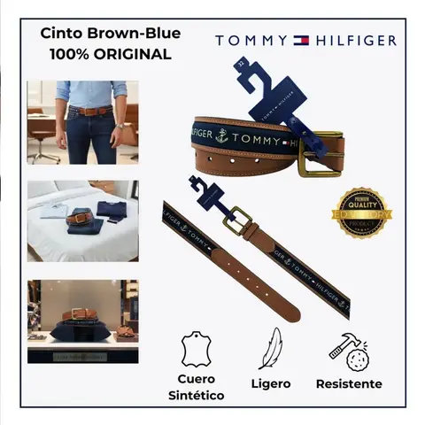 Cinto Tommy Hilfiger Brown-Blue Original Cuero Sintético