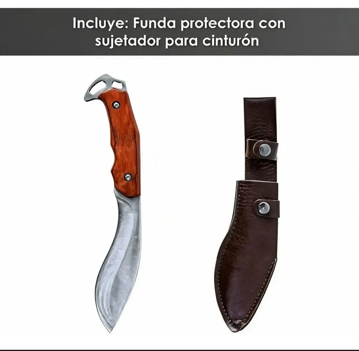 Cuchillo de Caza con Mango de Madera y Funda de Piel