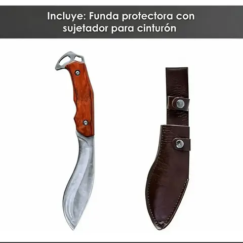 Cuchillo de Caza con Mango de Madera y Funda de Piel