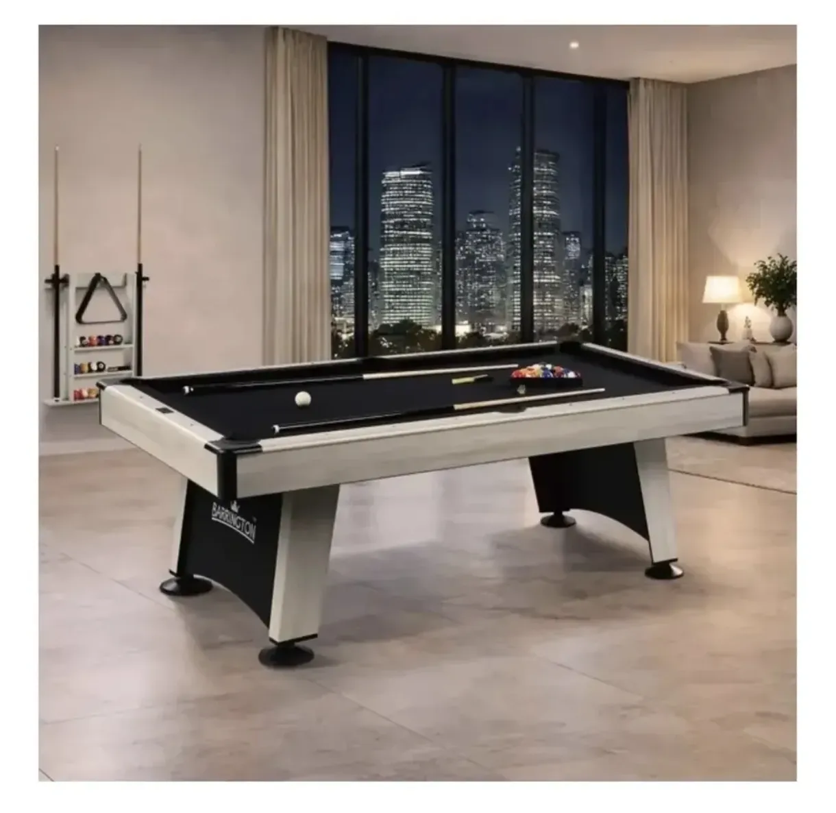 Mesa de Billar Moderna Blanca y Negra con Accesorios Incluidos