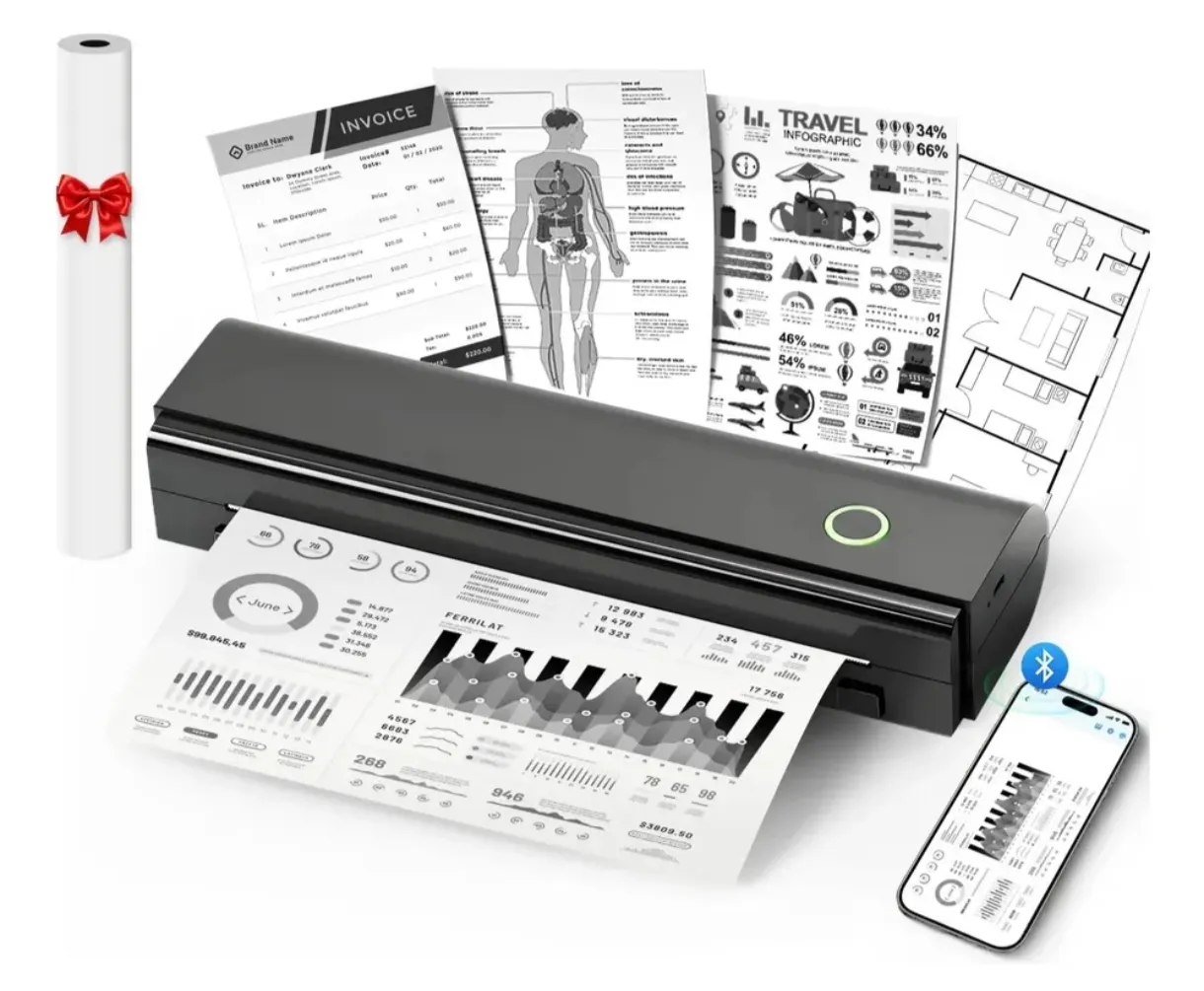 Escáner Portátil Térmico con Bluetooth y Rollo de Papel
