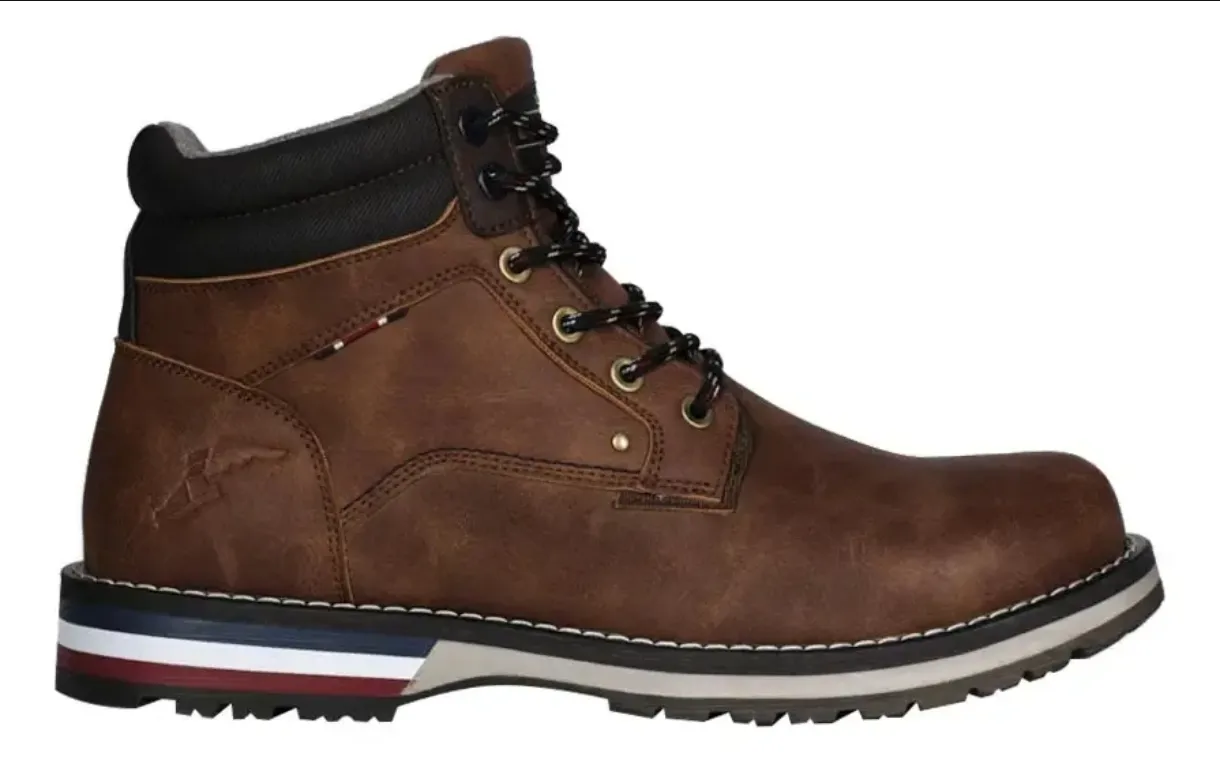 Bota de trabajo estilo casual café con cuello acolchado negro
