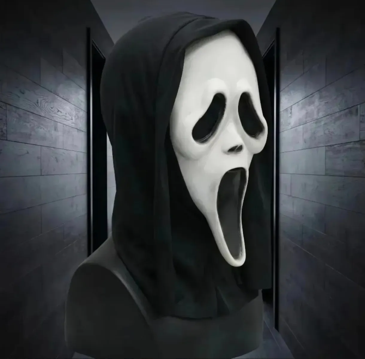 Máscara de Ghostface de la película Scream con capucha